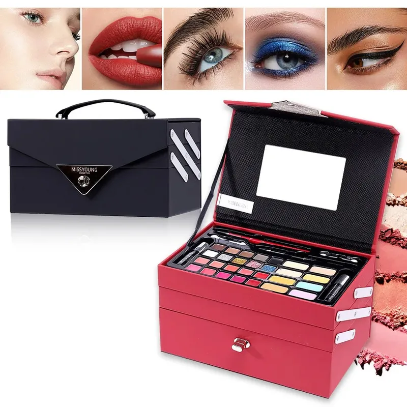 Makeup Gift Set for Women Full Kit All in One Make Up Eyebrow Powder Lipstick Lip Gloss Brush Shimmer Glitter Eye Shadow Palette