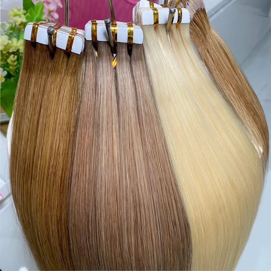 Tape-In Human Hair Extensions Different Colors Straight Hair 18-30 Inch Double Sided Adhesive Remy Hair