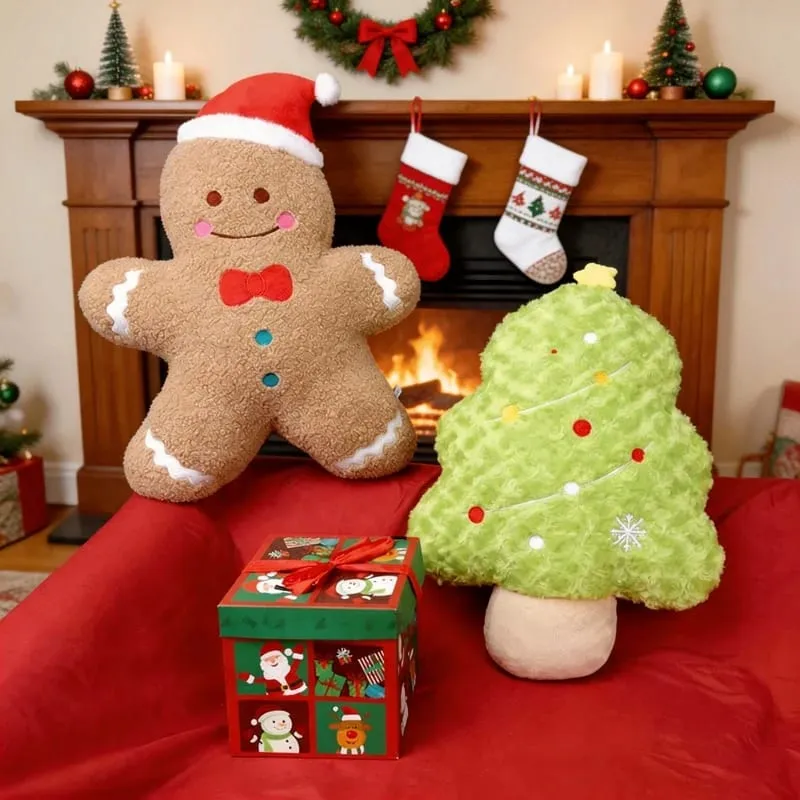 Christmas Tree Snowman Gingerbread Man Plush Pillow Soft Sofa Cushion Napping Pillow Adorably Room Decor Toys Christmas Gift