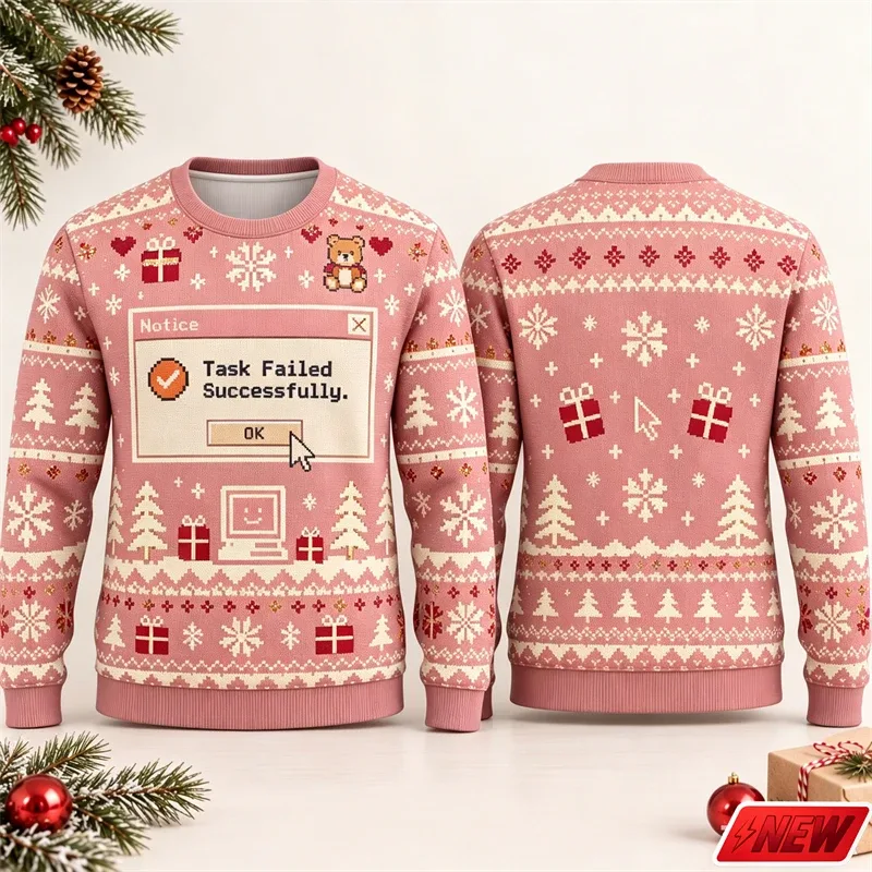 Fashion Ugly Christmas Fake Sweater Men Merry Christmas Sweatshirts 3D Print Funny Computer Message Graphic Sweatshirt Unisex