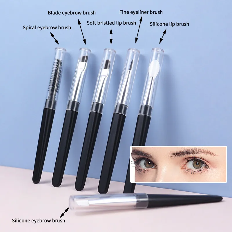 ★▲1PC Portable Eyeshadow Makeup Brushes Travel Size Makeup Brushes Eyebrow Silicone Glit Essential Cosmetic Tools With Lid