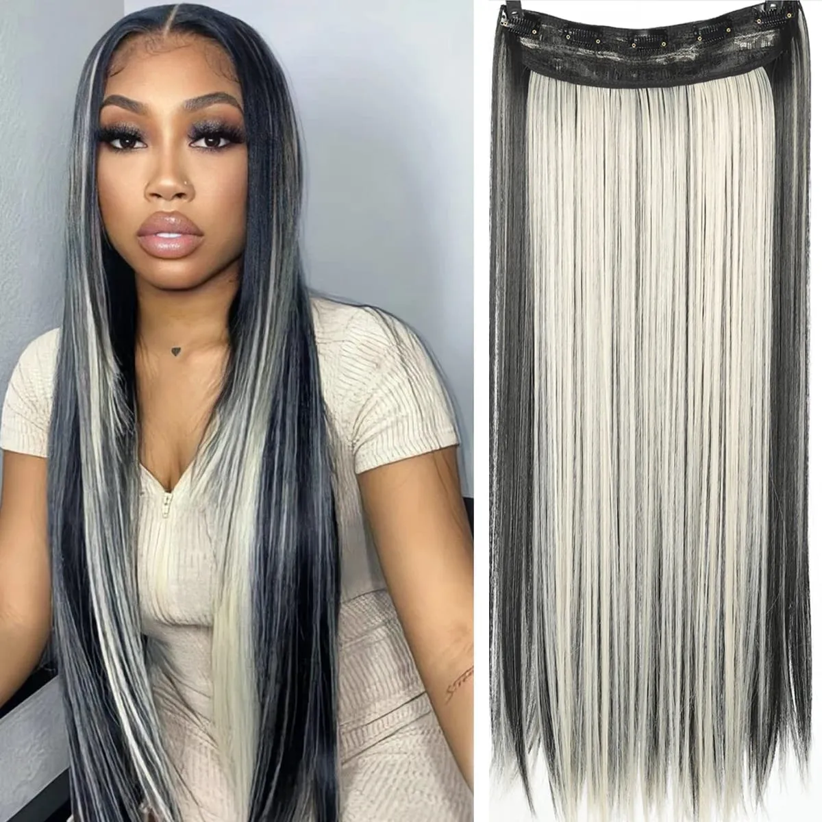 JKL Synthetic 5 Clip In Hair Extensions Long Straight Hairstyle Hairpiece Black Brown Blonde 80CM Natural Fake Hair For Women
