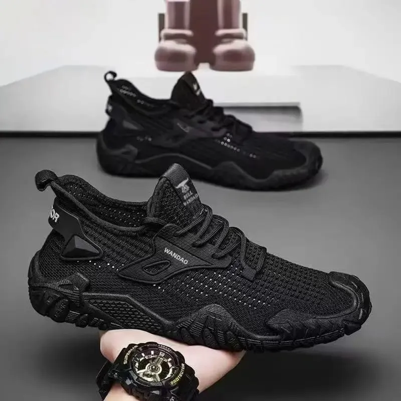 Men's Outdoor Sneakers Lace Up Breathable Mesh Comfortable Lightweight Walking Shoes Rugged Sole Daily Wear