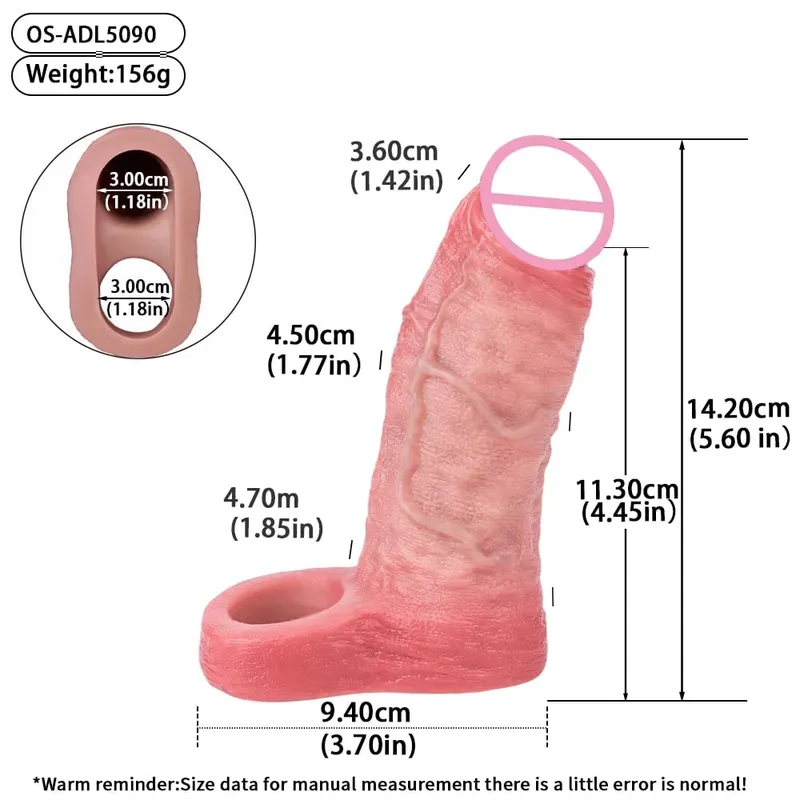 Penis Extender Device Cover Sleeve Girth Enhancement Pleasure Dildo Sheath Adult Sex Toys For Men Reusable Condom 18+