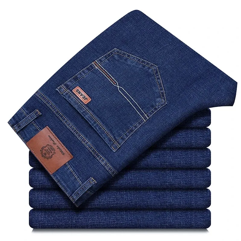 Autumn Winter Men's Jeans Classic Retro Grey Denim Pants Man Work Slim Straight Stretch Cotton Trousers Streetwear Plus Size 40