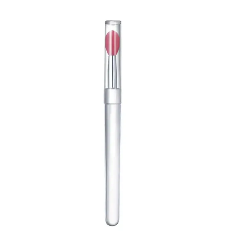 Pincéis labiais femininos com alça de cristal transparente, pincéis labiais de silicone com tampa contra poeira, aplicador de maquiagem, ferramenta cosmética, 1 peça