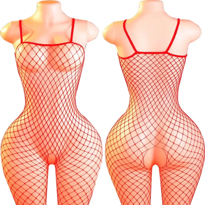 Black Fishnet Off-Shoulder Open-Crotch Bodystocking Lingerie Set Sexy Crotchless Teddy Bra Women's Erotic Underwear