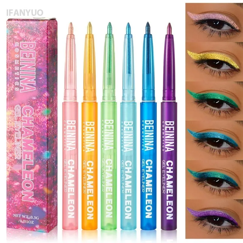 Shiny Chameleon Metallic Yellow Eyeliner Gel Pen Eyeshadow Multicolor Eye Liner Pearlescent Polarized Glitter Eye Pigment Makeup