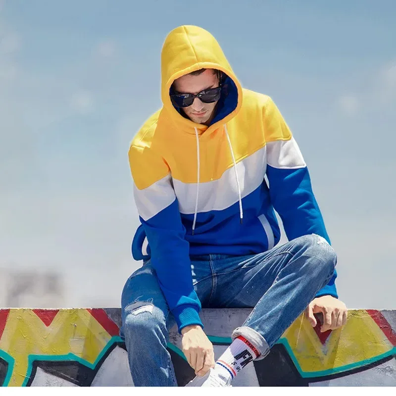 2025 New Men's Hoodie Splicing Outdoor Leisure Sportswear Street Fashion Men's Warm Wool Hoodie Autumn/Winter Coat