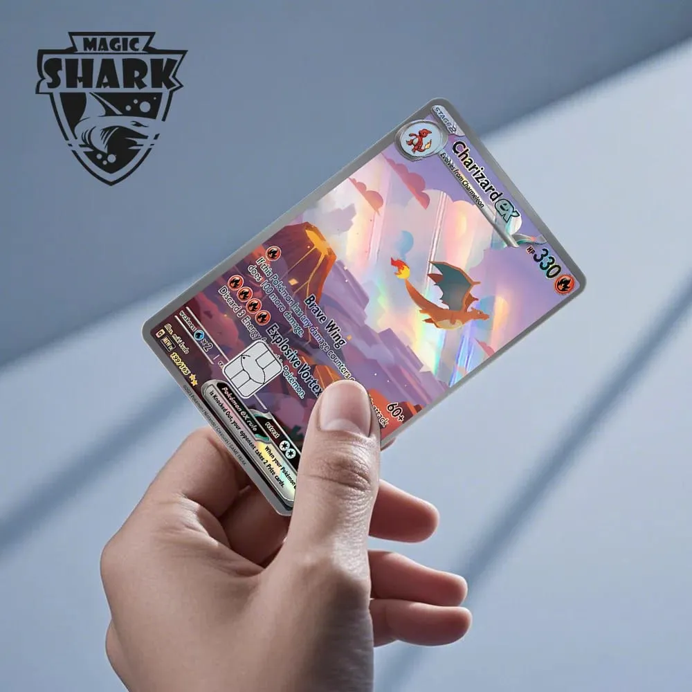 Magic Shark Mew Charizard EX Eevee Gengar Pikachu TCG Card Holographic Laser Skin Film Sticker for Bank Credit Card — image 3