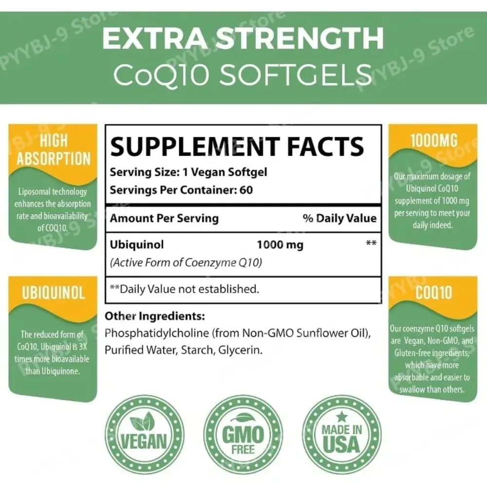 CoQ10 Ubiquinol 1000mg Vegan Softgels 60 Ct Liposomal High Absorption Coenzyme Q10 for Heart Energy Antioxidant Daily Support — image 2