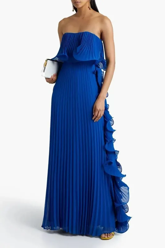 Trendy Women Summer Holiday Dress Orange Pleated Chiffon Long Formal Dresses Custom Made Ruffled Strapless Beach Party Dress