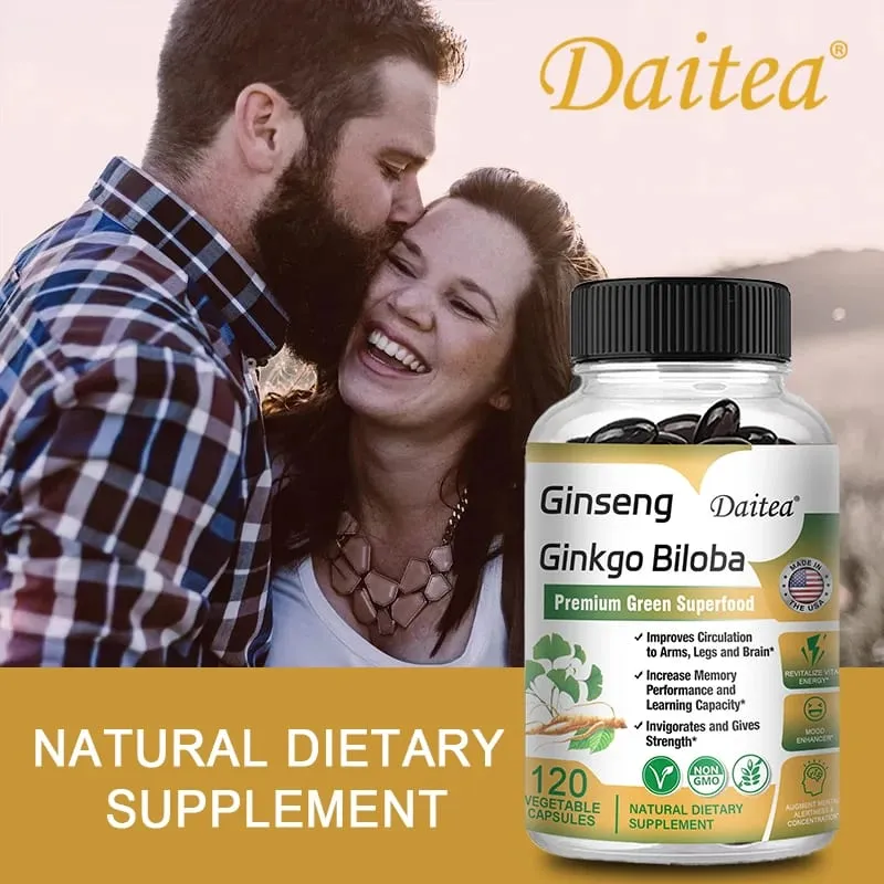 Premium Ginseng + Ginkgo - Nootropic Brain Supplement Hukommelse & koncentrationscirkulation & energiboost 120 kapsler