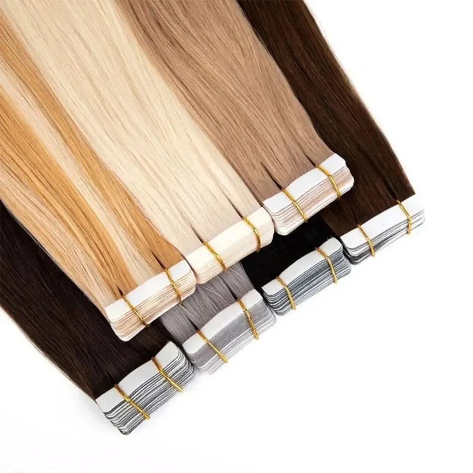Full Shine Tape In 100% Remy Human Hair Straight Double Sided Blonde Comfortable Silky Natural Tape Ins For Women