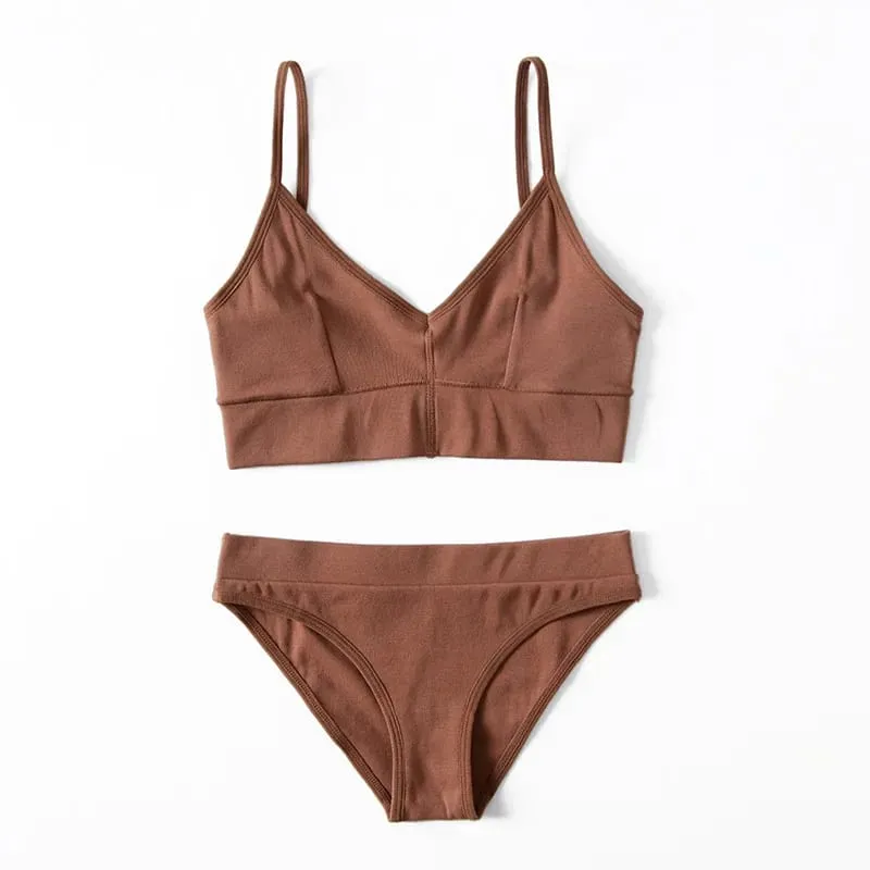 Women Lingerie Set V‑Neck Thin Strap Bra And Briefs Solid Color Soft Stretch Underwear Sleepwear — image 6
