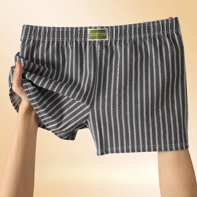 Men's Panties Striped Loose Breathable Home Boxers Underpants Plus Size Soft and Comfortable Cotton Boxers Sports Short Section