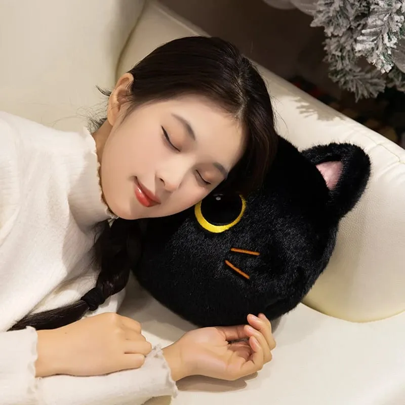 Original plush toy black cat official large doll throw pillow plush toy cute and adorable sofa cushion office throw pillow