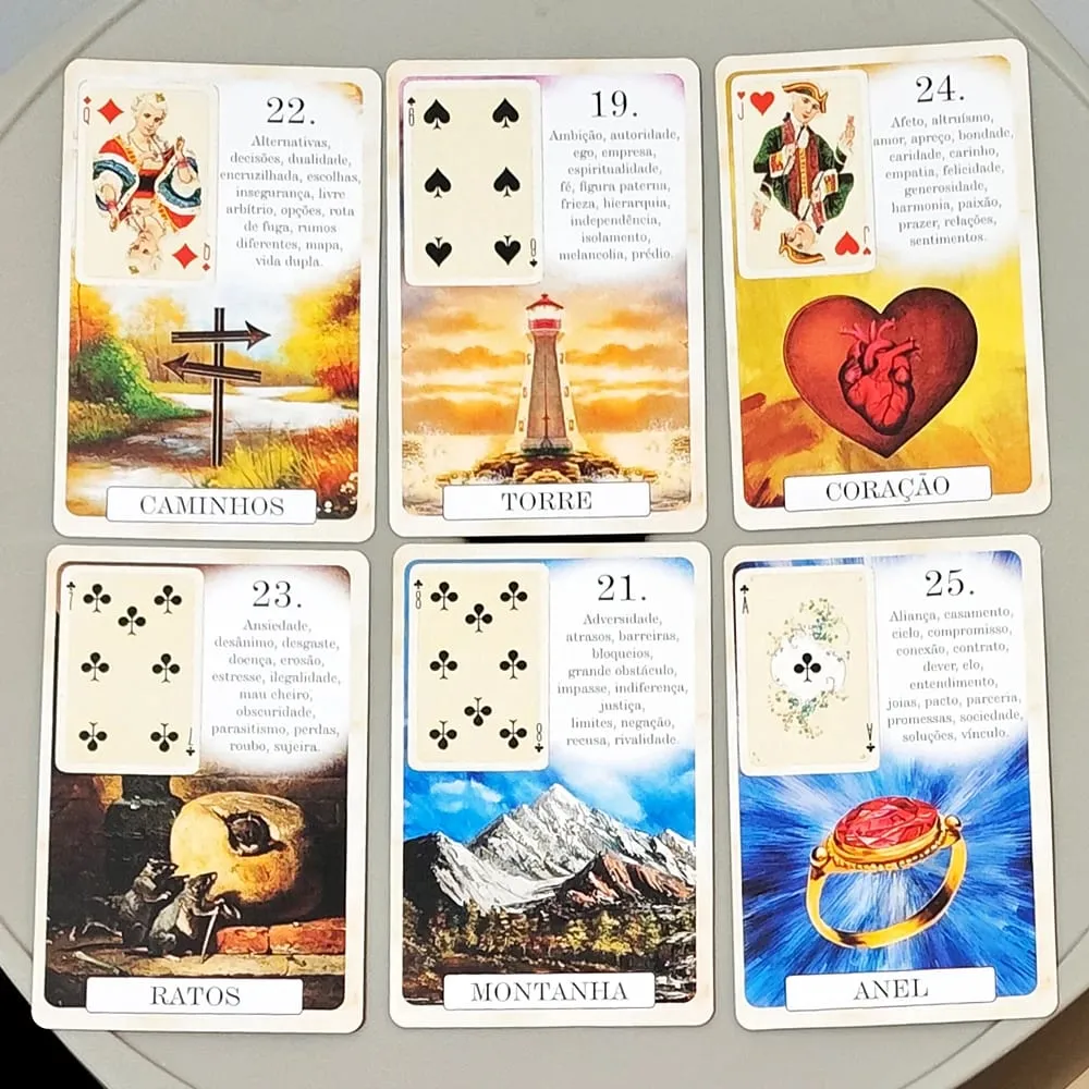 Double-embossed Cardstock 9*6cm Classique Lenormand Deck - 37 Vintage Style Divination Cards - Classic Portuguese Edition