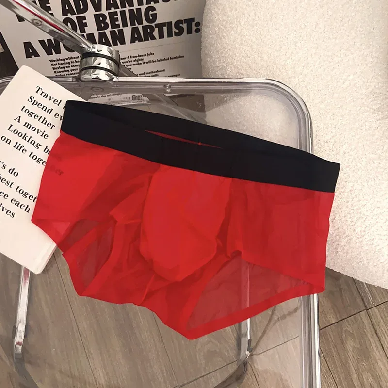 Slips transparents pour hommes Ultra-mince en soie glacée culotte à séchage rapide Sexy U poche bombée sous-vêtements pour hommes caleçons respirants Cuecas