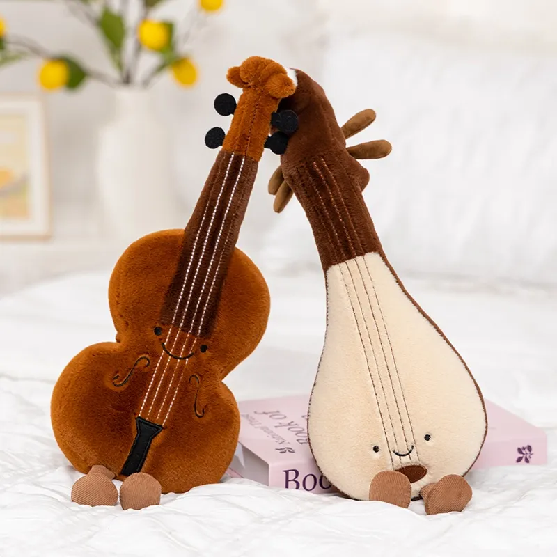 Humanoid Musical Instruments Plush Toy Stuffed Smiling Guitar Violin Tuning Fork with Legs Decor Plushie Prop Gift