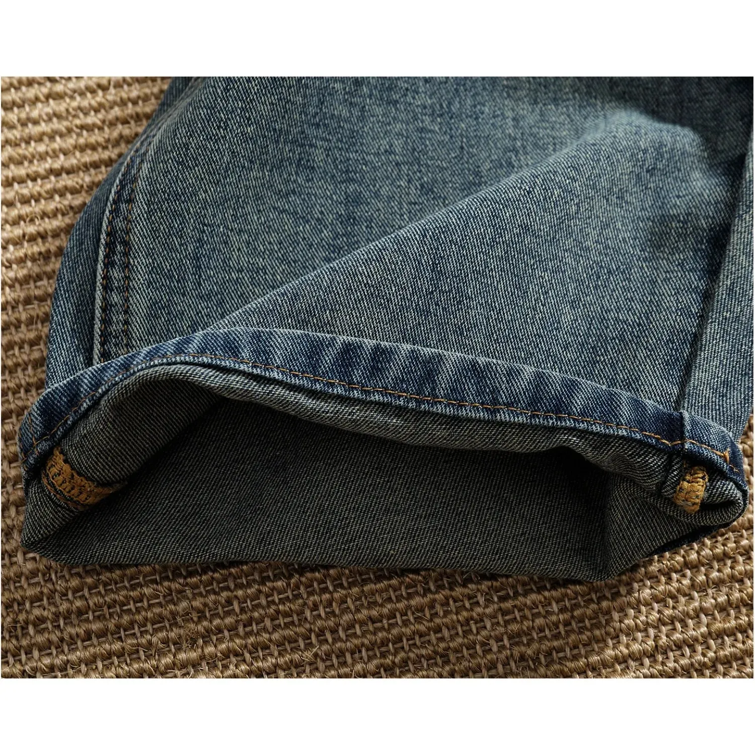 Retro distressed whiskering jeans for men three-dimensional split silhouette wide-leg loose denim trousers