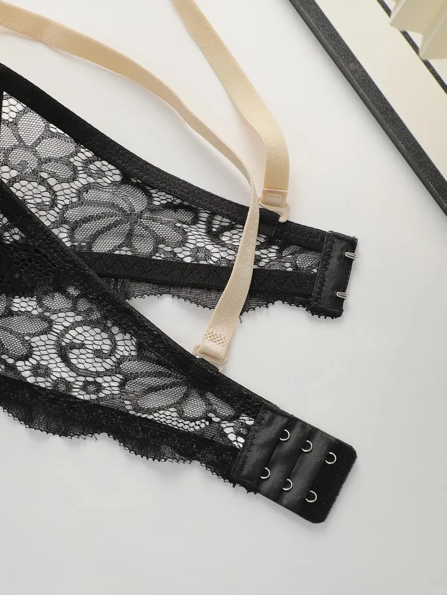 Women's sexy embroidered lace lingerie set with steel ring gathering push up daily casual close fitting bra set B2076