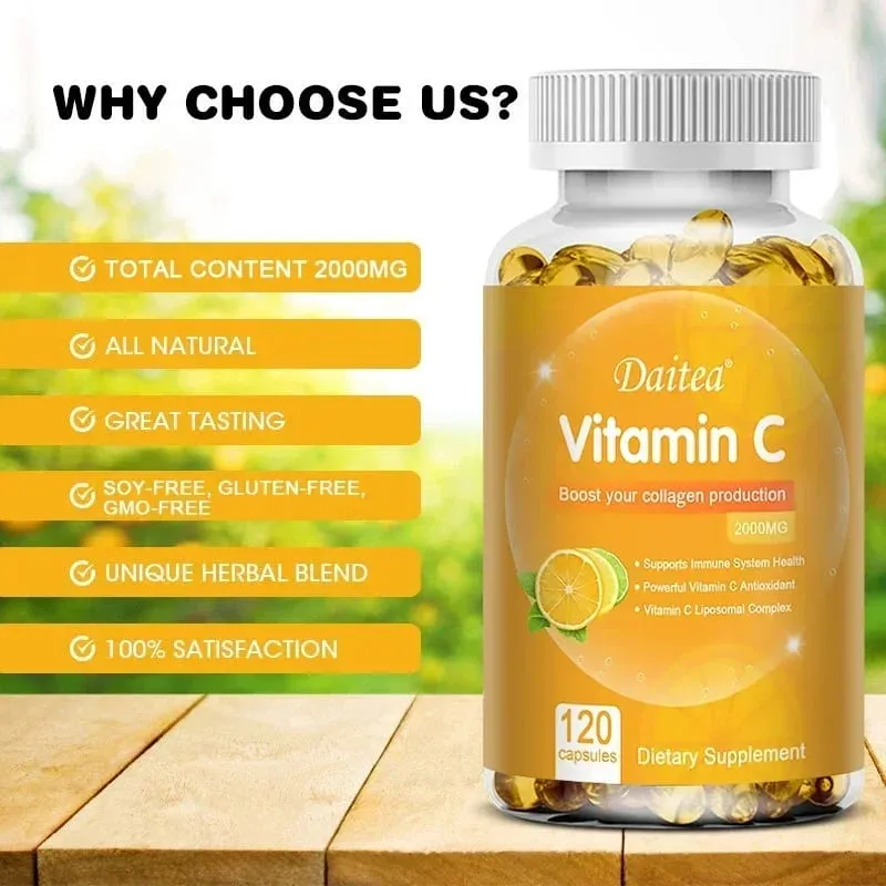 C Vitamini 2000 Mg Kolajen Üretimini Destekler C Vitamini Lipozomal Diyet Takviyesi GDO'suz ve Glutensiz Vejetaryen