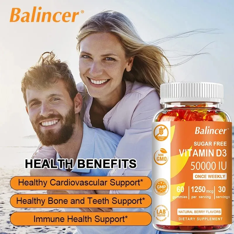 High Potency Vitamin D3 50 000 IU - Immune Support Bone Teeth Heart and Nerve Health Antioxidant - Gluten-Free Non-GMO