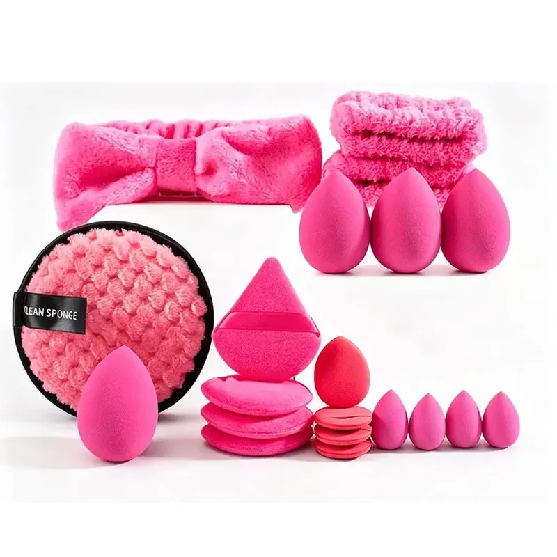 20Pcs Makeup Sponge Set Makeup Blender Triangle Powder Puff Mini Concealer Sponge Face Clean Wash Puff Headband Kit