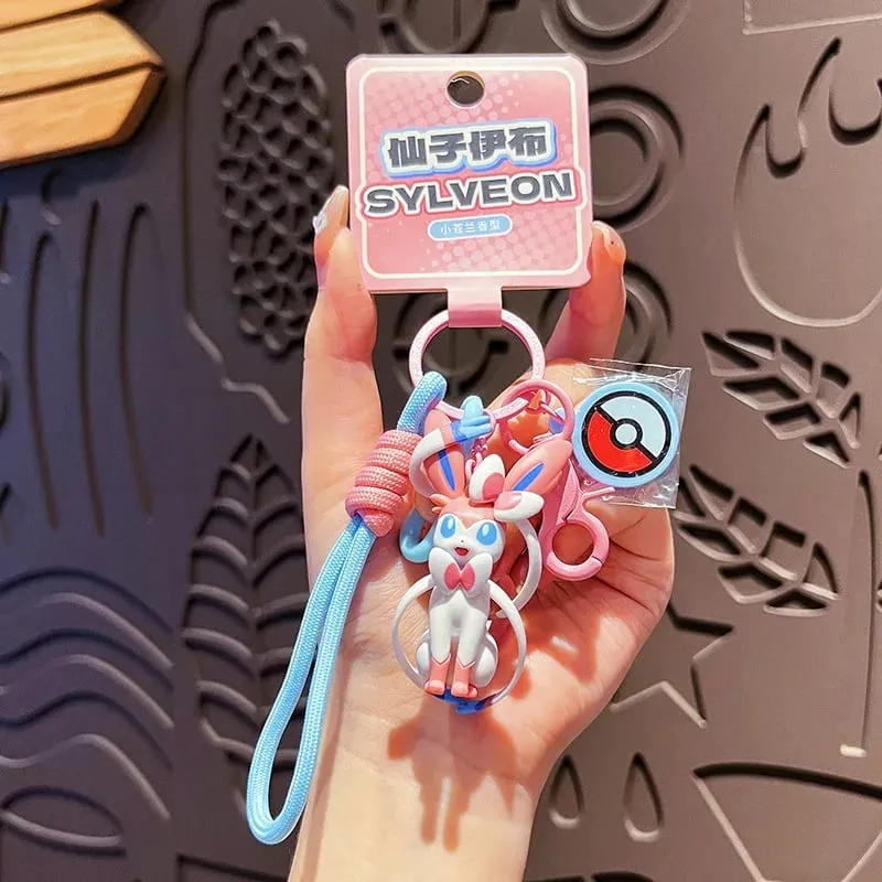 ของแท้พวงกุญแจ Pokemon Pikachu Gengar Sylveon Sprigatito Quaxly Fuecoco อะนิเมะ Action Figure ของเล่นพวงกุญแจกลิ่นหอมจี้