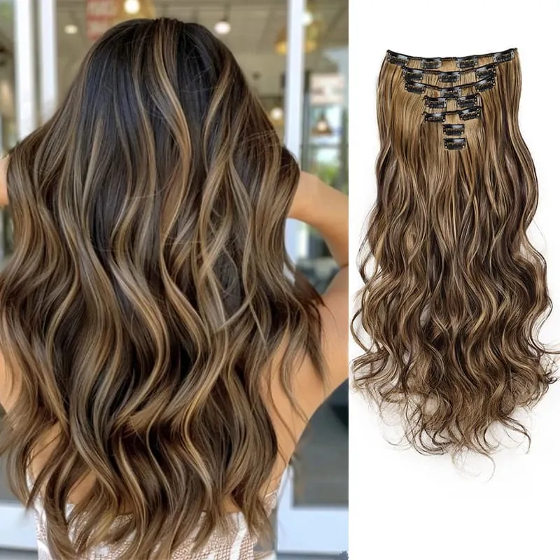 20Inch Synthetic Long Curly Clip In Hair Extensions Heat Resistant Fluffy Hairpiece for Women Daily Party Use