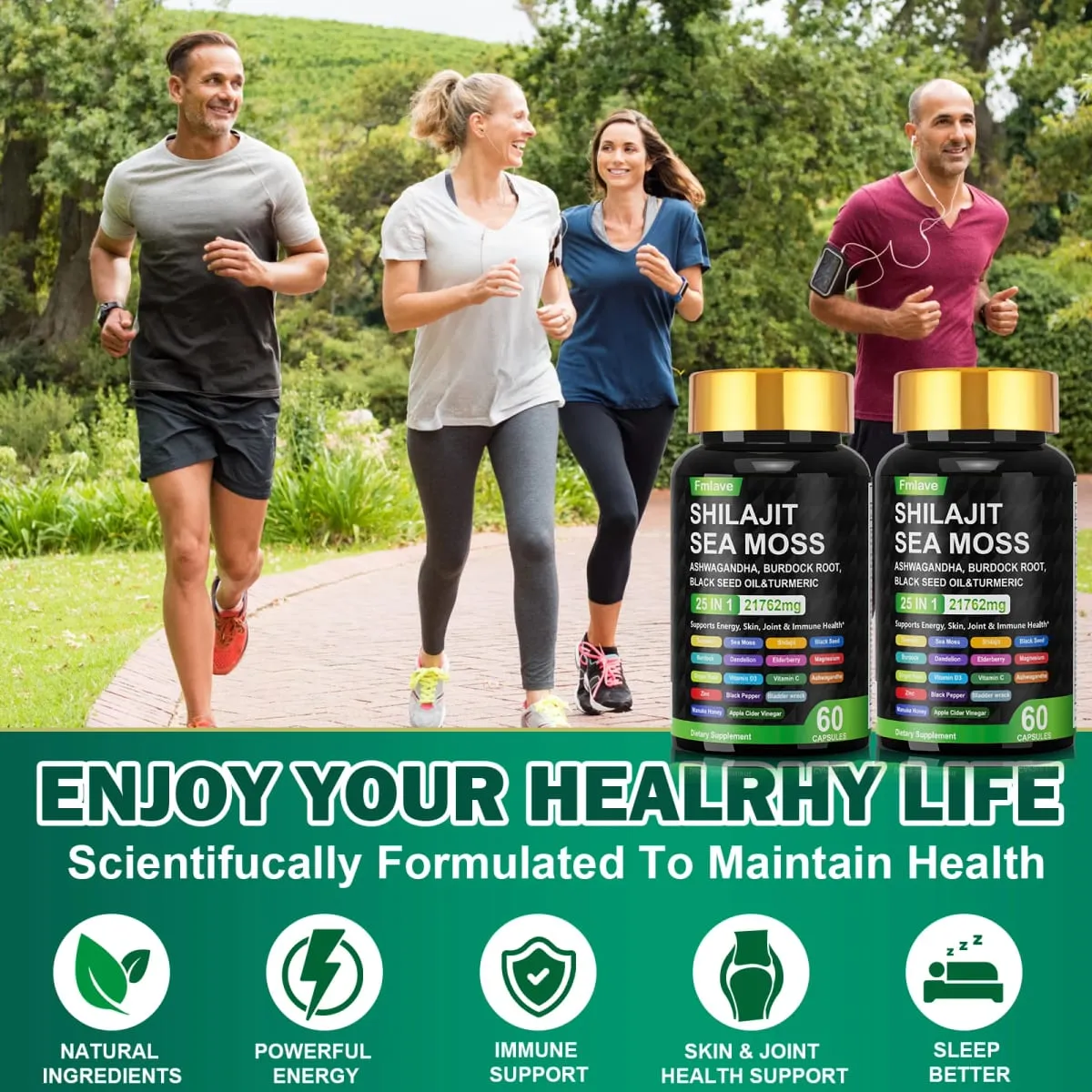 Sea Moss Shilajit Ashwagandha Sea Moss Capsule Supplement with Turmeric Burdock Root Bladderwrack Vitamin C Vitamin D3 Enhanced Immunity & Energy Black Seed Oil Capsule