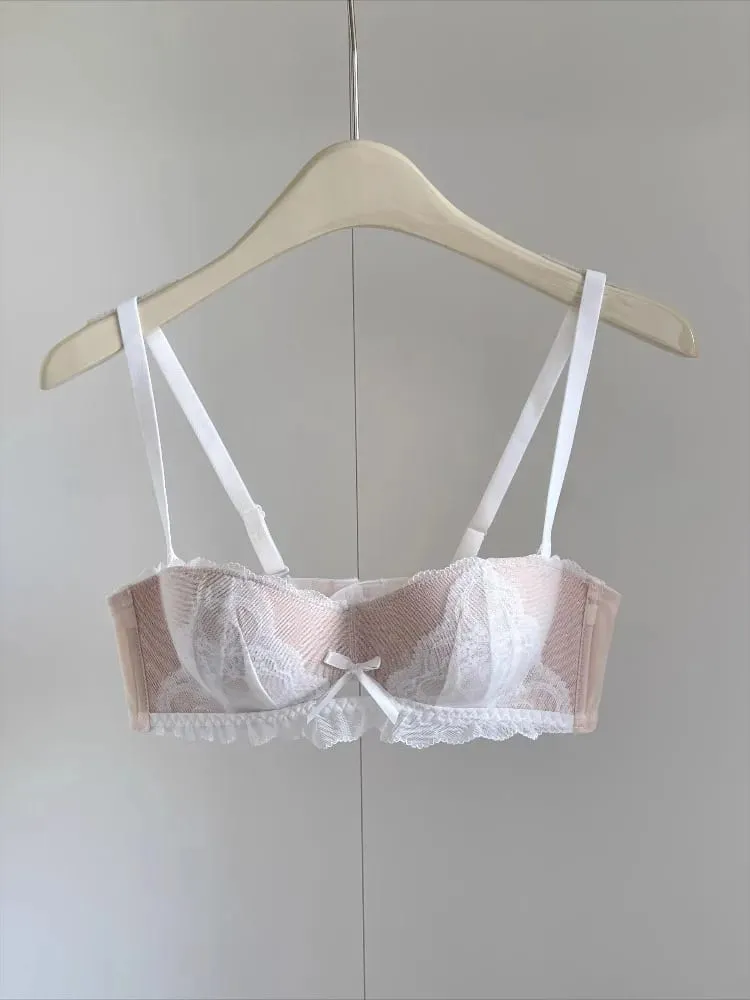 French Lace Half Cup Bra Set Wireless Push Up Small Breast Enhance Lift Anti Sagging Comfort Sexy Lingerie Set for Women