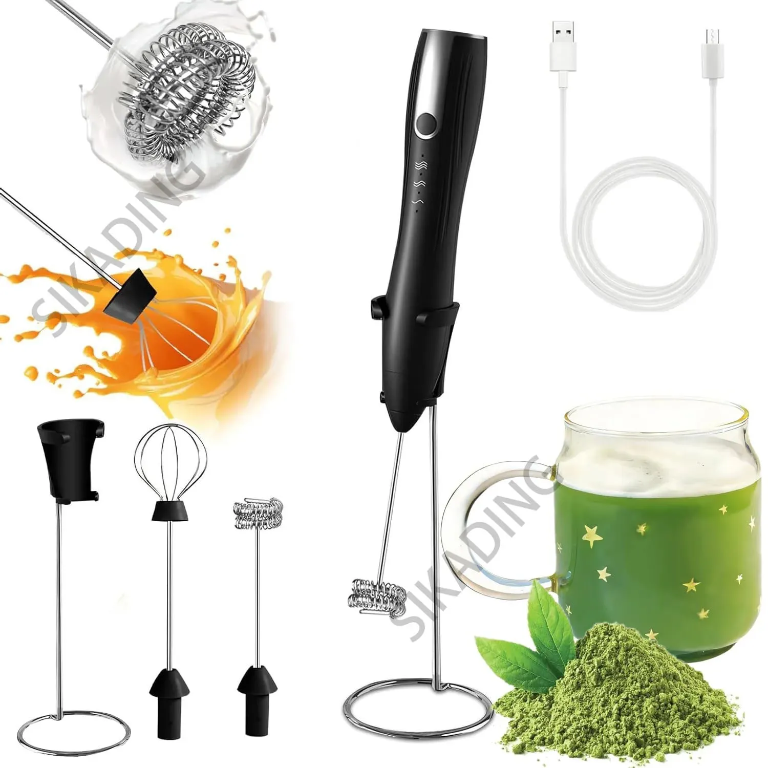 Miscelatore manuale Montalatte per caffè Matcha Macchina per schiuma portatile Frusta elettrica Miscelatore per bevande Frullino per le uova ricaricabile con supporto