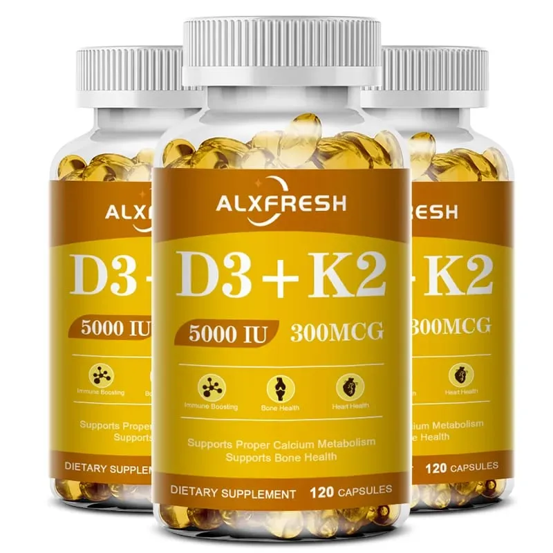 D3K2 Vitamin Capsules 5000 IU 300 mcg for Calcium Absorption Bone Teeth Immune & Heart Health Non-GMO — image 8