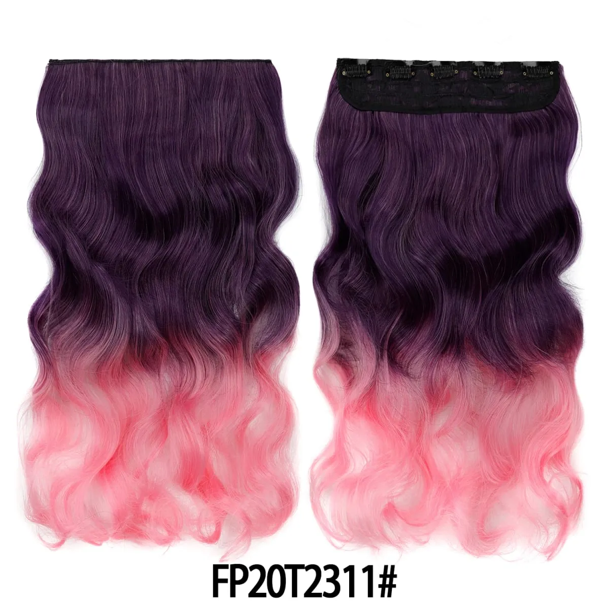 Jeedou One Piece 5 Clips Wavy Ombre Clip In Hair Extensions Long Water Wave Synthetic Curly Hair Piece Rainbow Colored Hair