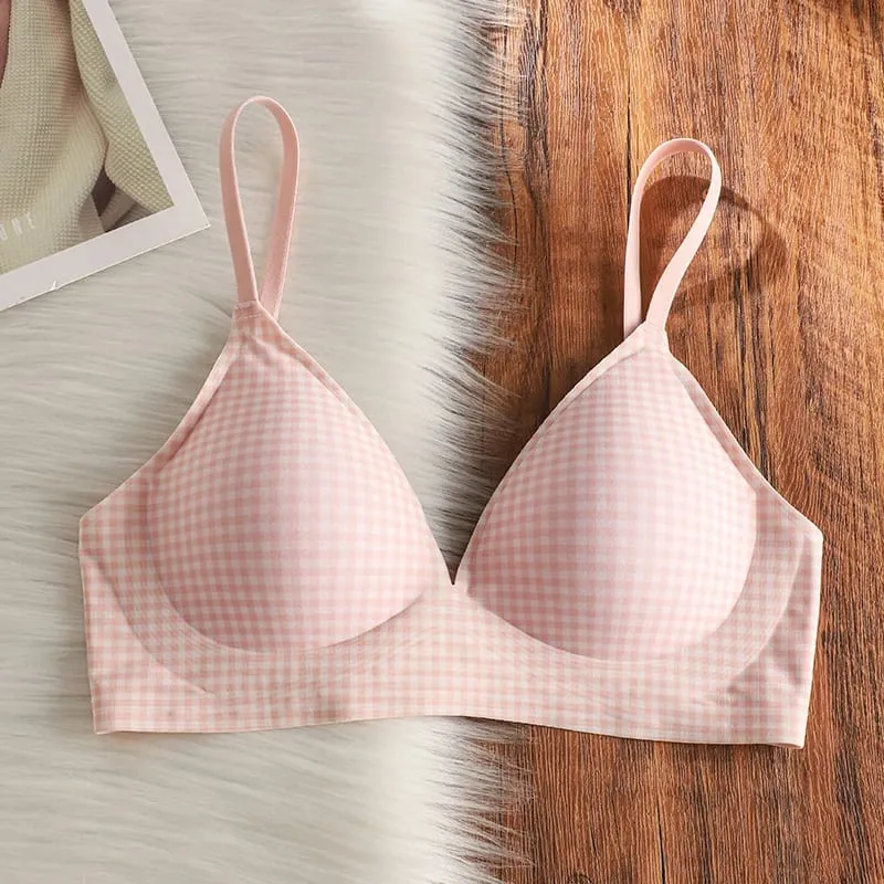 Elegant, sømløs bralette, lille buste, der samler sig anti-faldende, tynde justerbare stropper Trådfri Comfort Fit UK Light Support BH-sæt