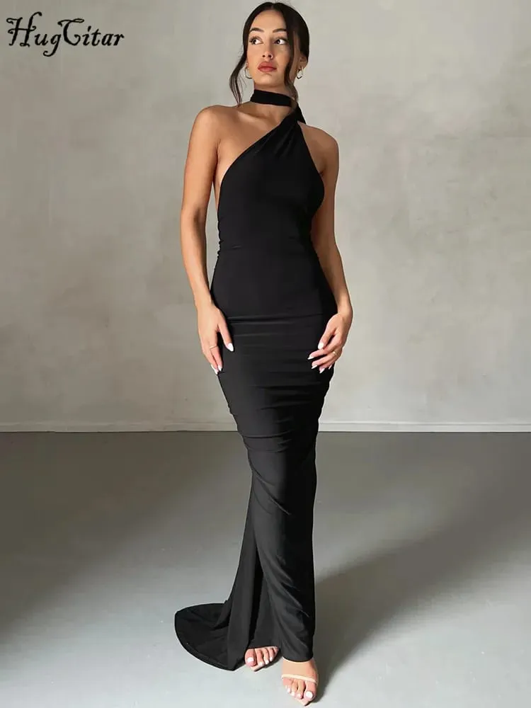 Hugcitar Eine Schulter, rückenfrei, verstellbar, mit Schal, Schleife, gerafft, sexy Maxikleid, 2025, Damen, elegantes Y2K-Streetwear-Festival-Outfit