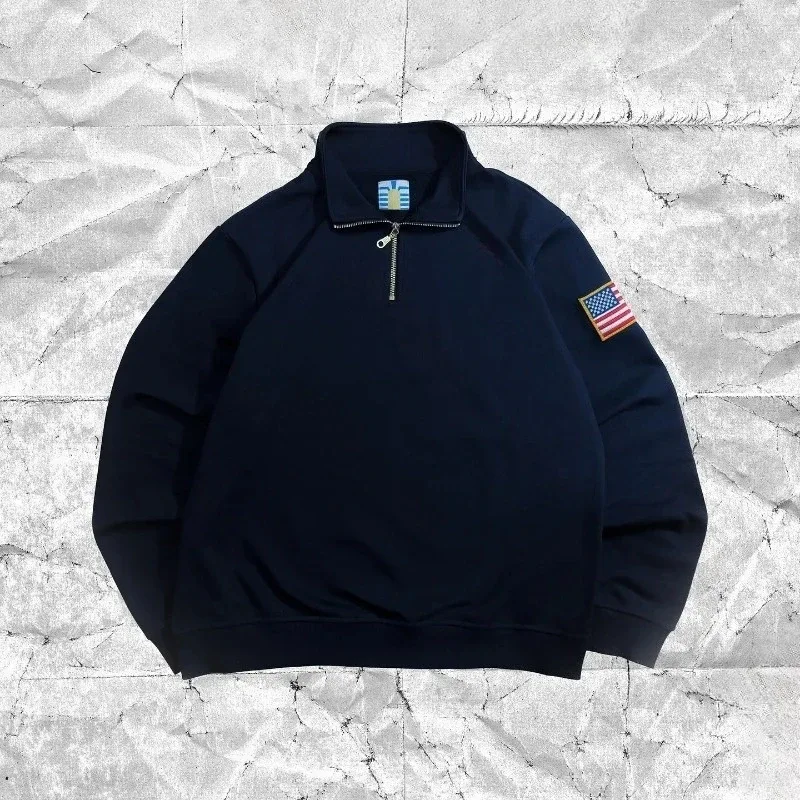 Y2K Retro Quarterzip Pullover Hoodie Embroidery Sweatshirt American Vintage Old Money Casual Streetwear Unisex Oversized Coat