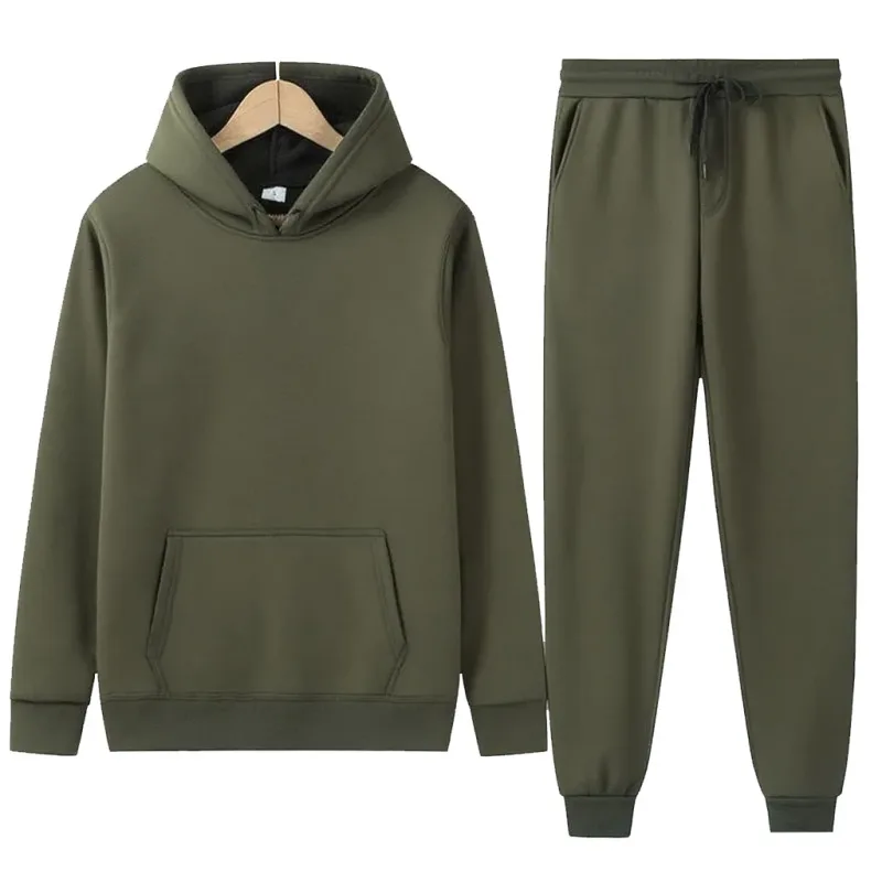 Men's Autumn/Winter New Solid Color Hoodie + Pants Two-Piece Set, Stylish Casual Sports Suit with Custom Printed Logo — image 32