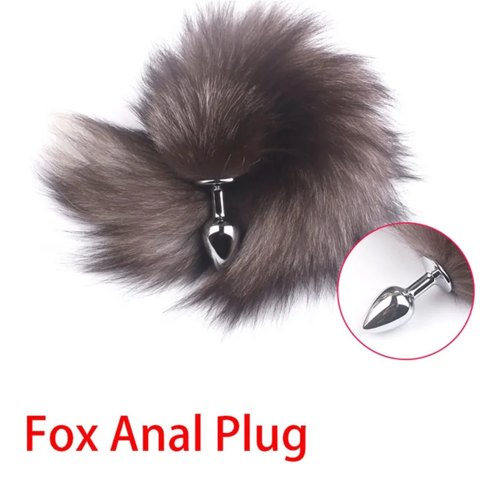 Plush Rabbit Tail Fox Tail Anal Plug Metal Butt Plug Prostate Massager BDSM Cosplay Erotic Sex Toy for Women Adults Sex Toy Gift
