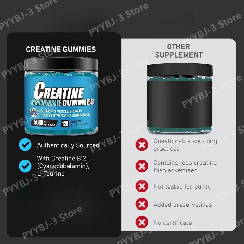 Creatine Monohydrate Infused Gummies with Vitamin B12 Muscle Growth Strength Pre-Workout Fitness Healthcare Supplement 120pcs