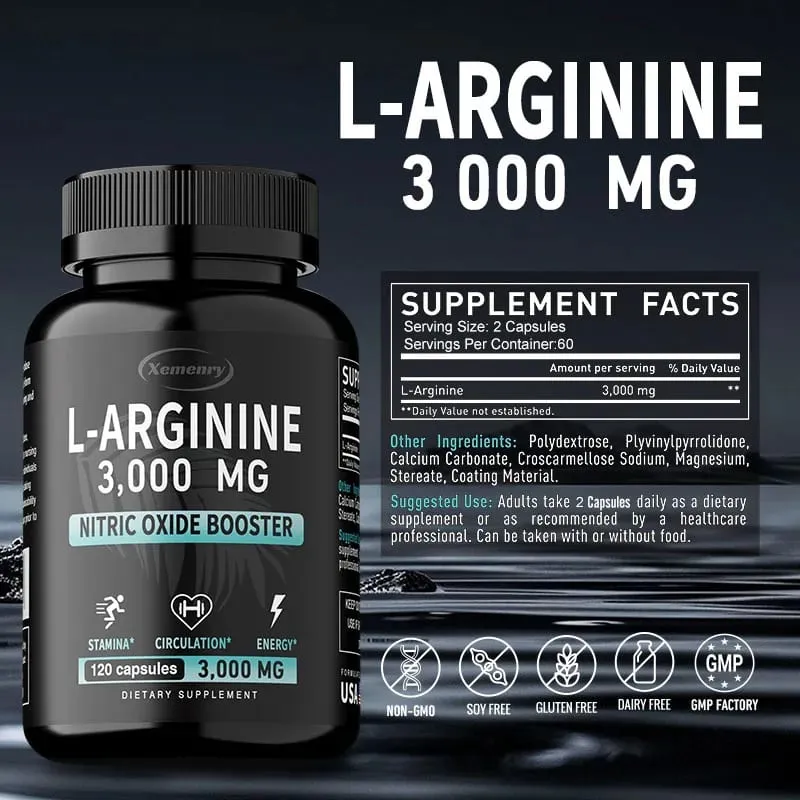 L-Arginina 3000 mg - Wspomaga wzrost mięśni Funkcja naczyń Zwiększa energię Poprawia wytrzymałość i wspomaga krążenie krwi — image 3