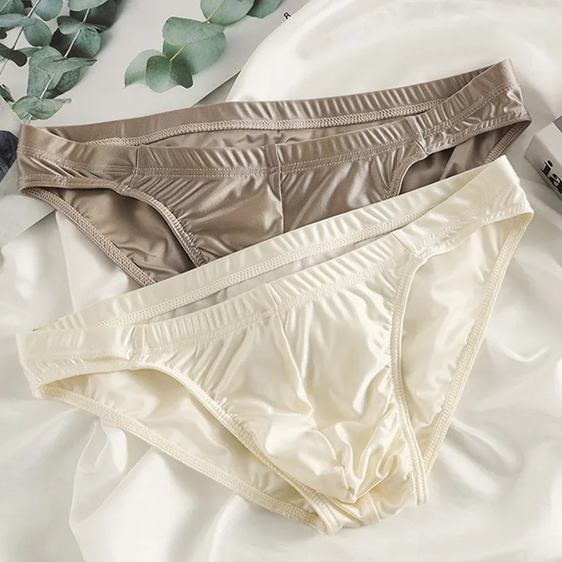 Luxury Satin-like Men Underwear Ice Silk Thin Smooth Briefs Sexy Breathable Underpants U Bulge Pouch Quick Drying Panties Cuecas