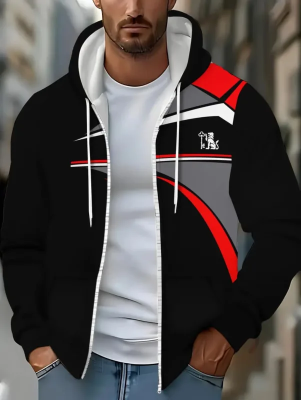Hoodies for Man Striped Print Full Zip Sweatshirt Outdoor Wear Man Hoodie Fashion Casual Loose Sports Tops Pullover Man Clothing — image 25