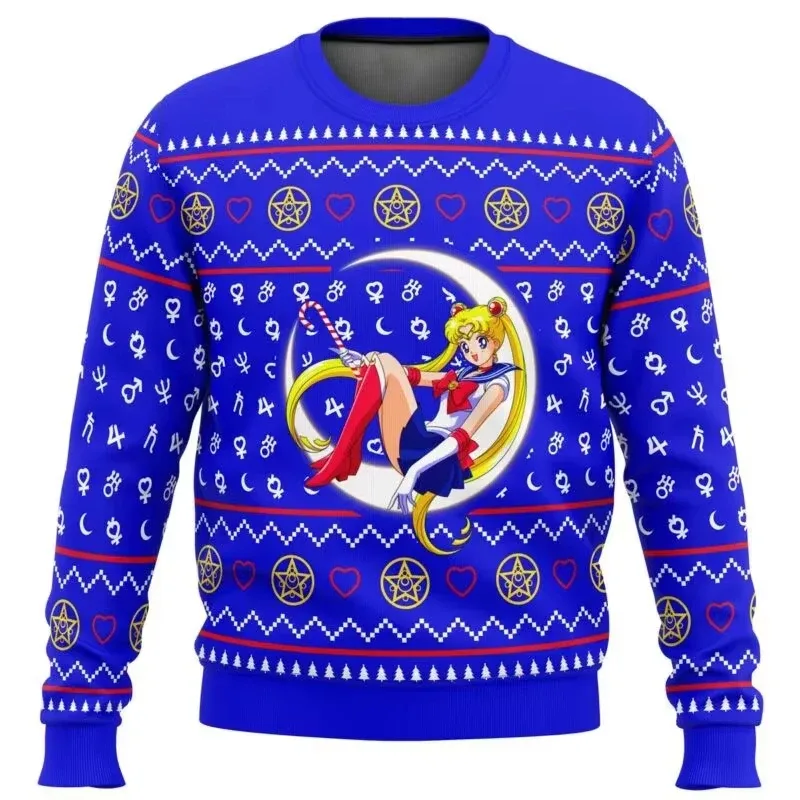 Sailor moon natal feio camisola anime 3d moletom topos outono e inverno cosplay papai noel pulôver dos desenhos animados suétere