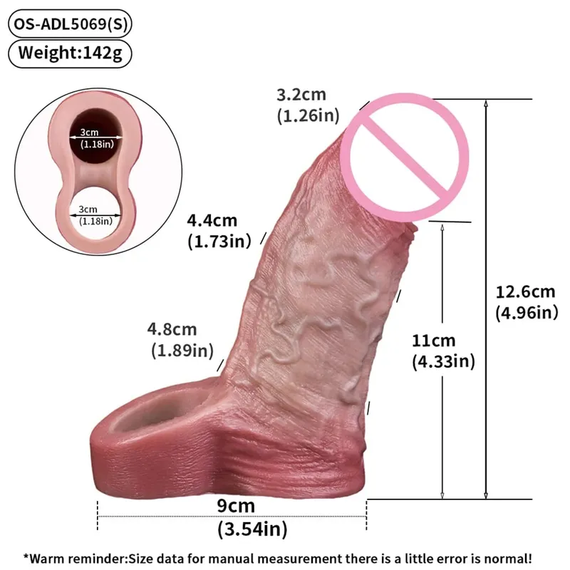 Reusable Penis Sleeve with Realistic Closed Head And Cock Ring Dick Enlargement Comdom Delay Ejaculation Sex Toys for Men