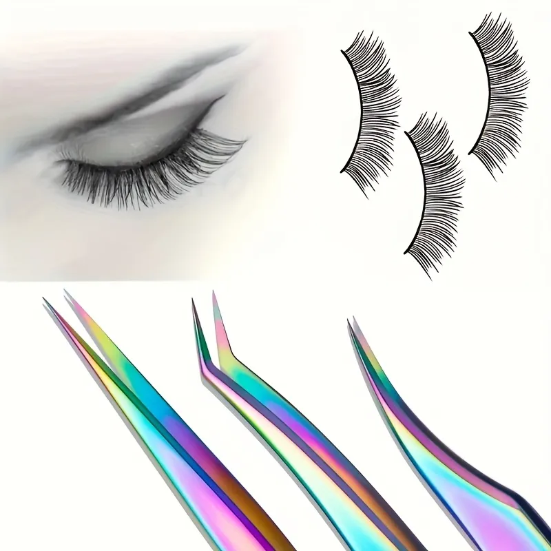 3 Pcs Set Stainless Steel Eyelash Tweezers Set Multi-Functional Makeup Tool Eyelash Tweezer Hair Removal Tweezer Pointed Tweezer