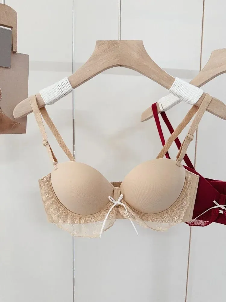 Red Half-Cup Lace Bra Set for Small Chests Adjustable Support Anti-Sagging Push Up Sexy Lingerie Set Women Birthday Gift