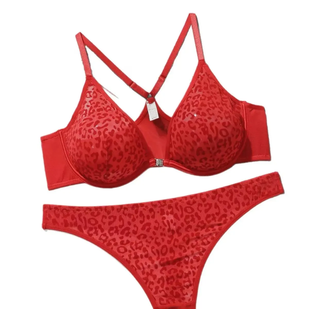 Women's Leopard Print Lingerie Set Sexy Front Buckle Push up Bra Comfortable Close Fit with Steel Ring Gathering